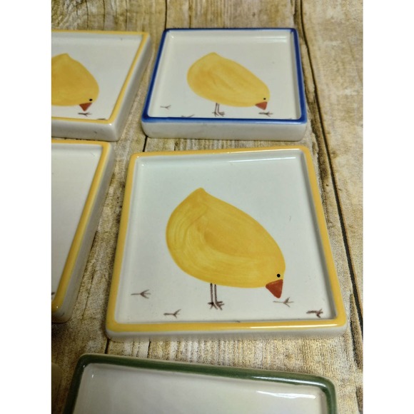 Vtg Tender Heart Chick Coasters Ceramic Chickens Set of 6 Squares (4) - Picture 4 of 5